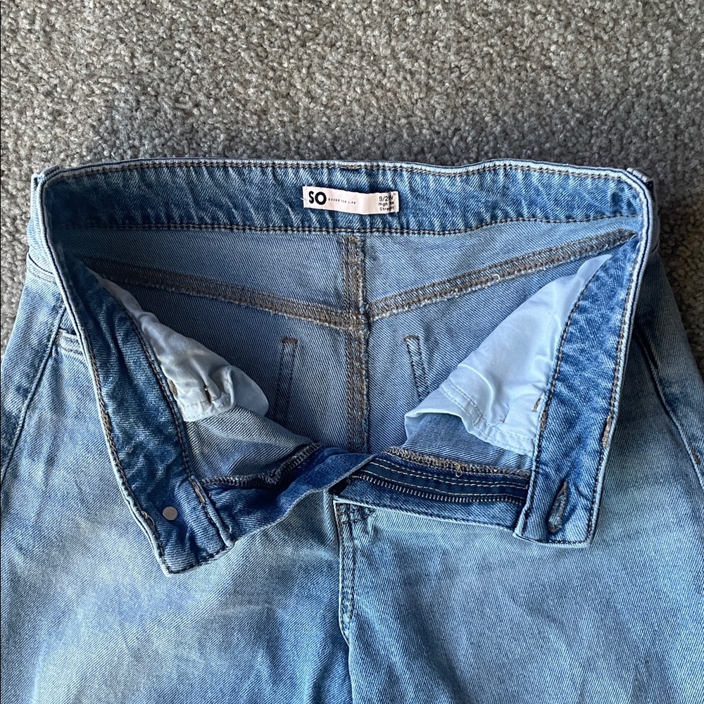 SO Women's Distressed Light Blue Straight Leg Jeans - Picture 4 of 7
